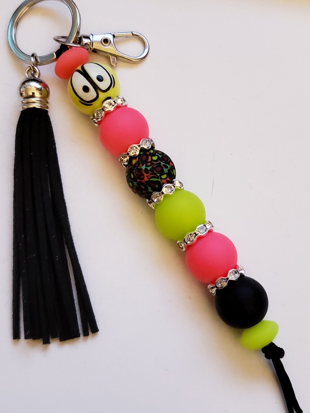 Handmade Silicone Focal Beaded UV Smiley Face Emoji Keychain